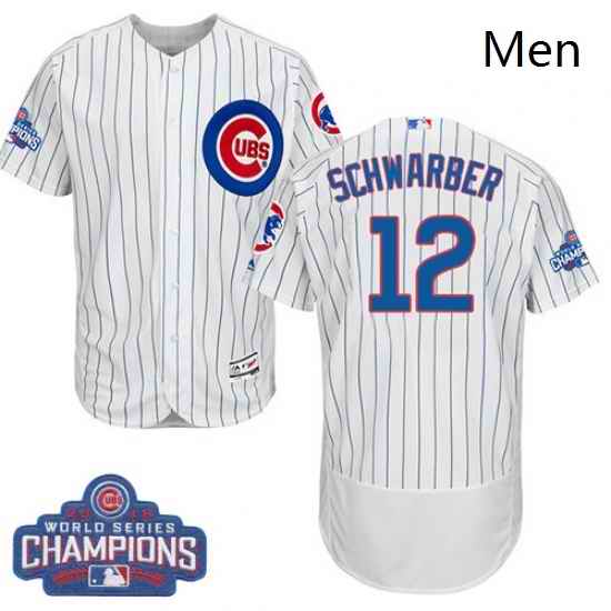 Mens Majestic Chicago Cubs 12 Kyle Schwarber White 2016 World Series Champions Flexbase Authentic Collection MLB Jersey
